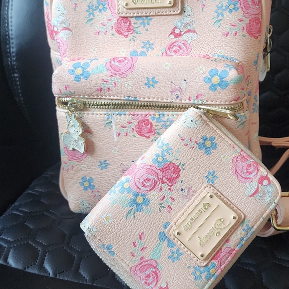 Disney Pink Floral Mini Backpack with Matching Wallet - Picture 6 of 7